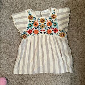 THML Floral Embroidered Blouse with Stripes
